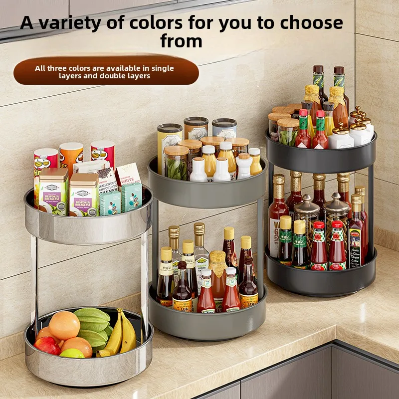 New Design Round Metal Organizer Rotating Seasoning Rack for Kitchen Countertop or Cabinet Storage Holders for Spices