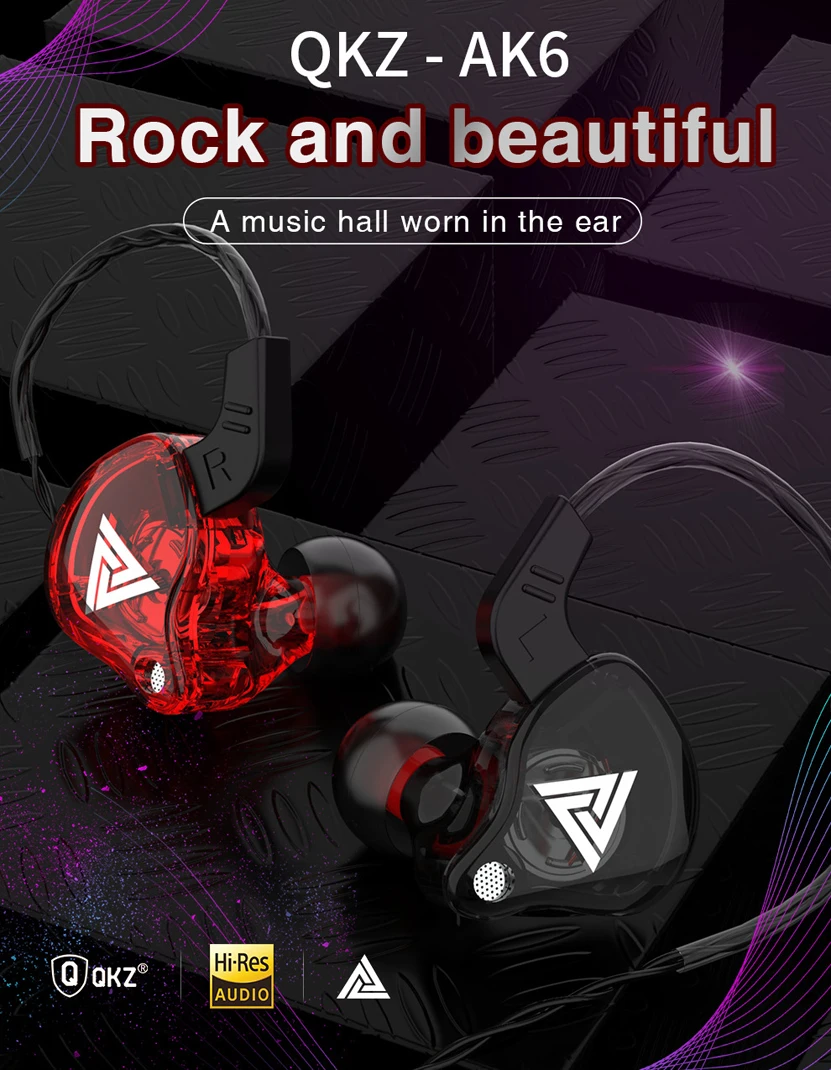 QKZ AK6 EDX 1DD In Ear Earphones HIFI Bass Earbuds Monitor Earphones Sport Noise Cancelling Headset