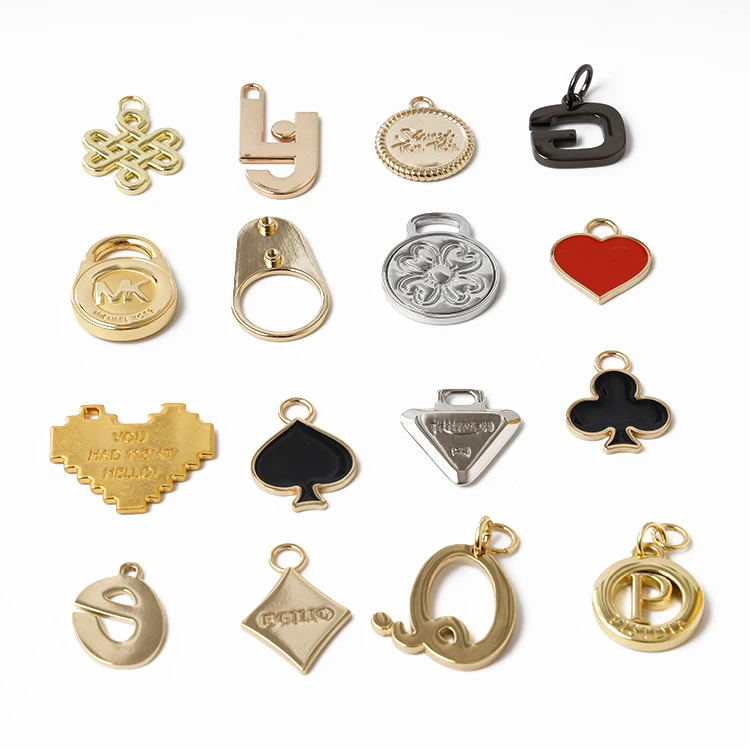 Wholesale custom engraved logo brand gold color charm pendant metal zipper pull for handbags clothes coat backpack