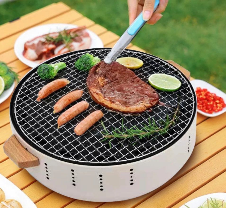 Outdoor Portable  Cast iron Charcoal Stove Split Barbecue Rack  Meat Fried Steak Stove Heat-insulating BBQ Stove