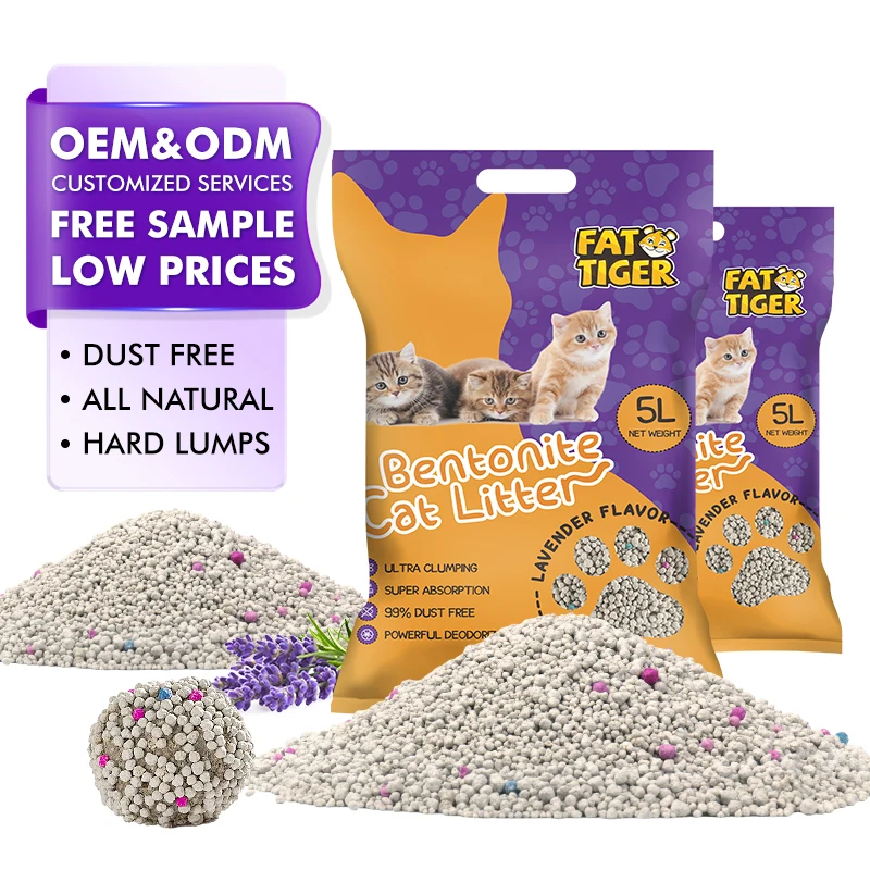 OEM Ecological Strong Clumping 10L 5L 100% Natural Deodorizing factor Odor Lock Colorful Bentonite Cat Litter sand