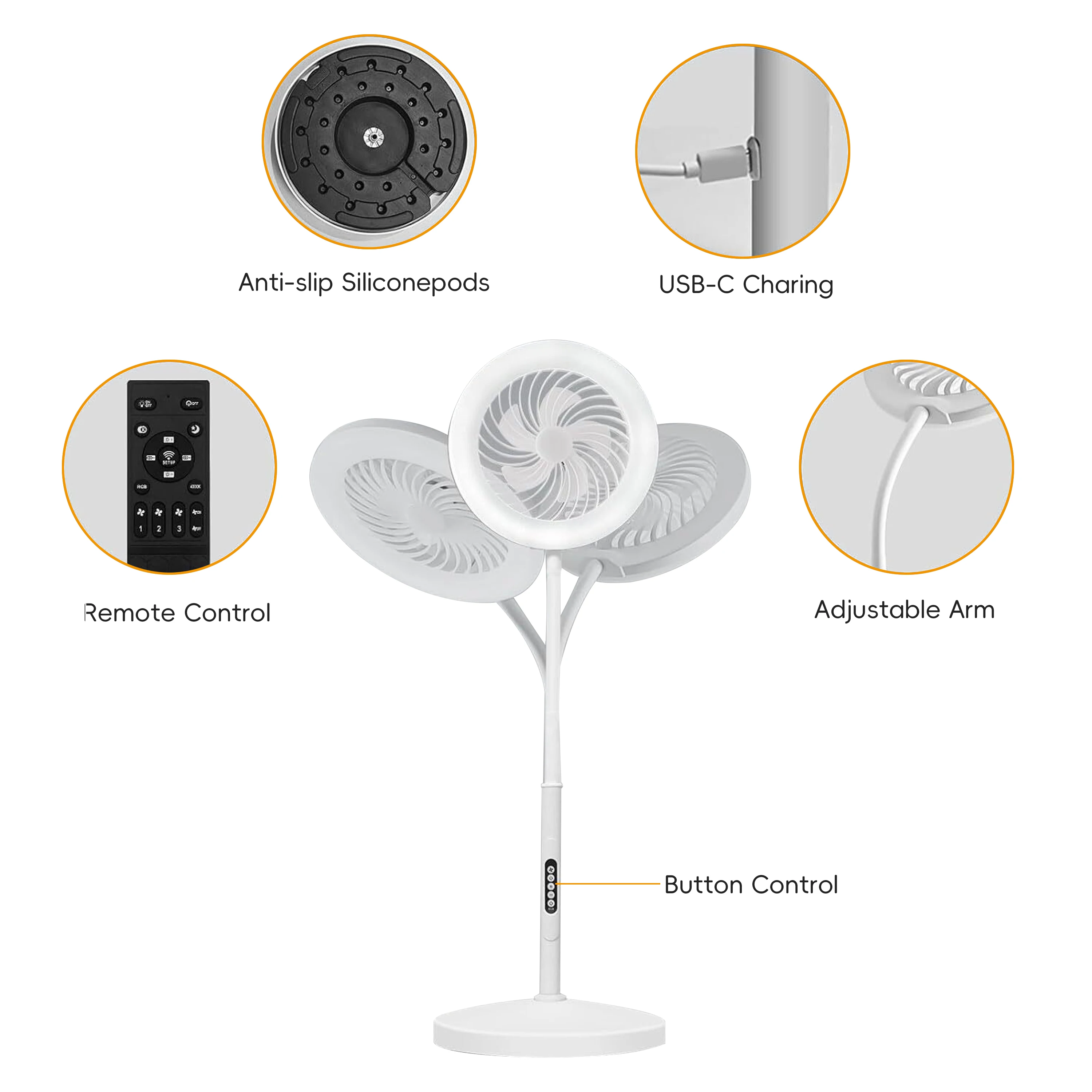 New Arrival AC100-240V DC5V 12W 3 Wind Speeds PP+Iron pipe 3 Color Temperature and RGB to Choose Modern LED Lamp with Quiet Fan