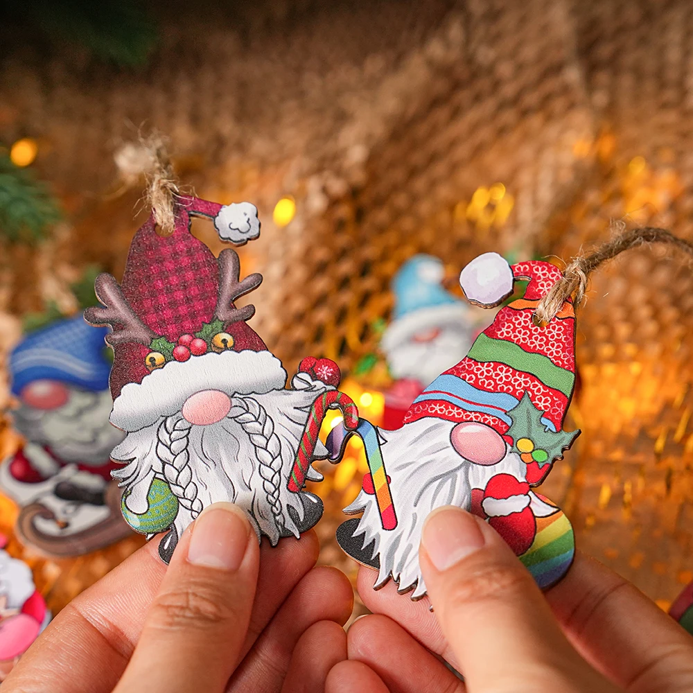 36pcs New Year Christmas Gnome Wooden Pendant Decorations Gift Navidad Happy New Year 2025
