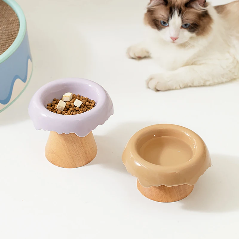 2024 Wholesale Split Ceramic Pet Bowl Elevated Mouth Neck Anti-Tipping Cat Dog Food Bowl Tilted Water Ceramic Bowl with Stand