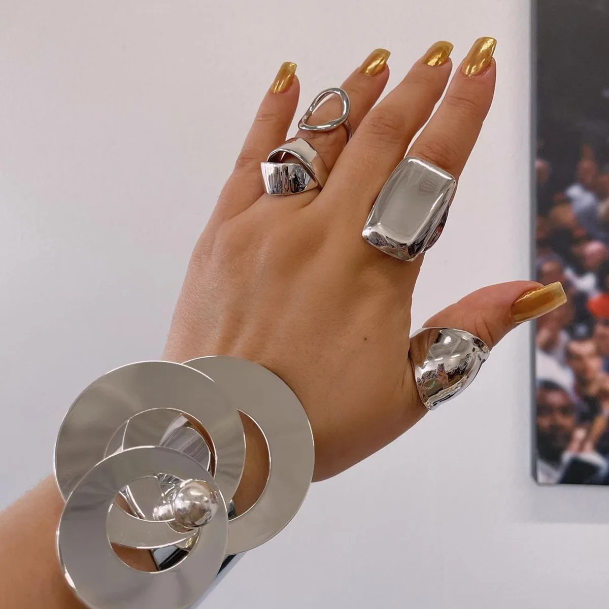 18k Золото Нержавеющая сталь прямоугольное гладкое Открытое кольцо модный дизайн анти-выцветание для юбилейных подарков