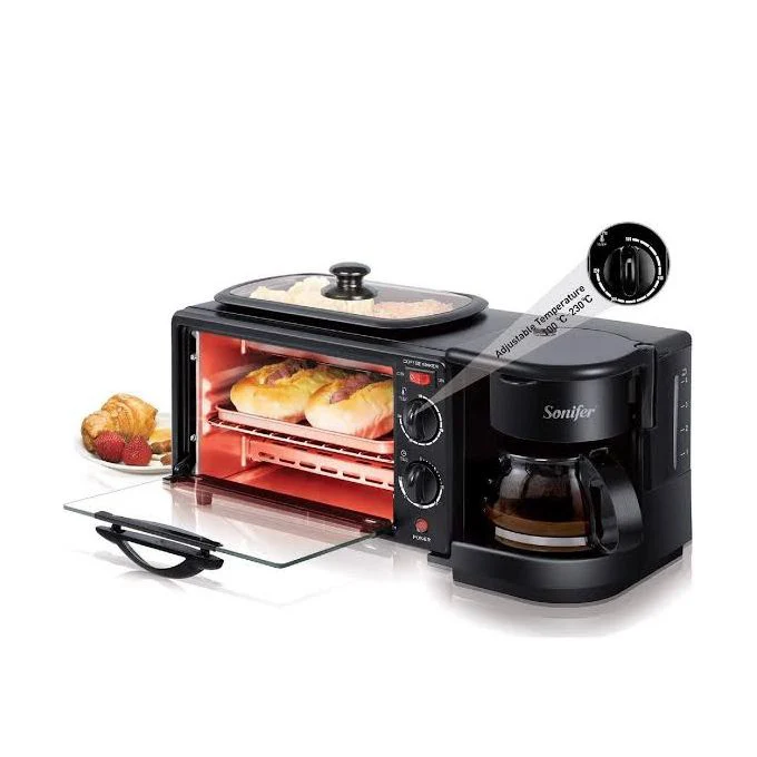 New 3 in 1 Breakfast Maker for Family Use Electric Toaster Oven Black Powder Coating Body Breakfast Maker