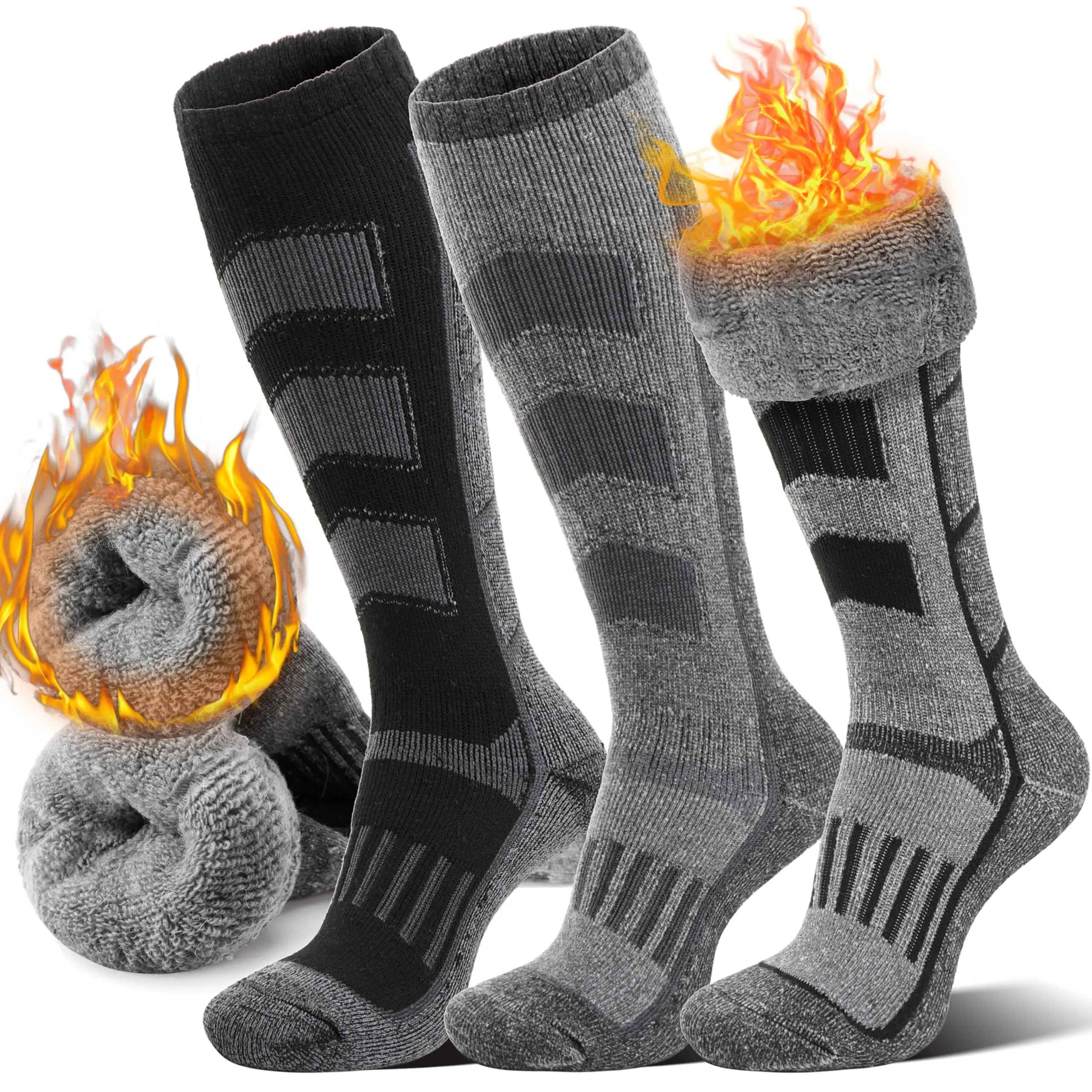 Oem Logo Ski Thermal Warm Thick Knee High Skiing Socks Thermal Cold Weather Socks Winter Warm Knee High Wool Socks