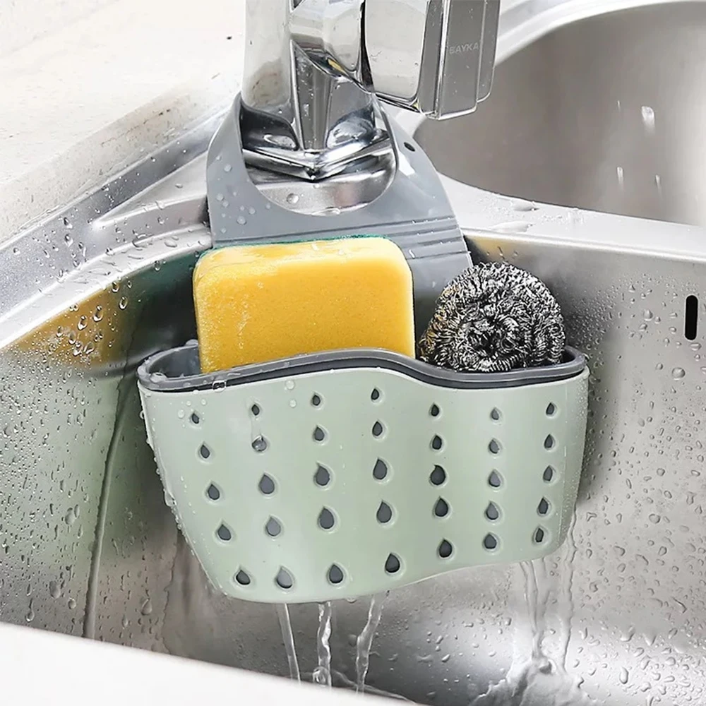 Kitchen Sink Storage Basket Hanging Leaky Shelf Sponge Holder Organizing Hook Steel Ball Storage Hanging Basket Bag Organizer