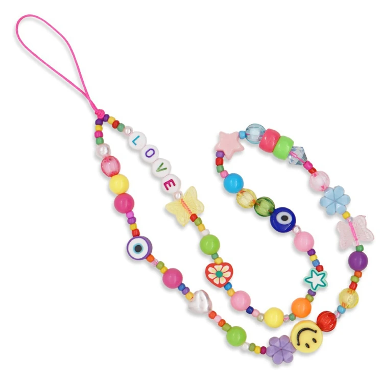 Beaded Phone Charm Lanyard Beaded Phone ,Acrylic Beaded Phone Chain Strap with Star Pearl ,Universal Mobile Phone Lanyard