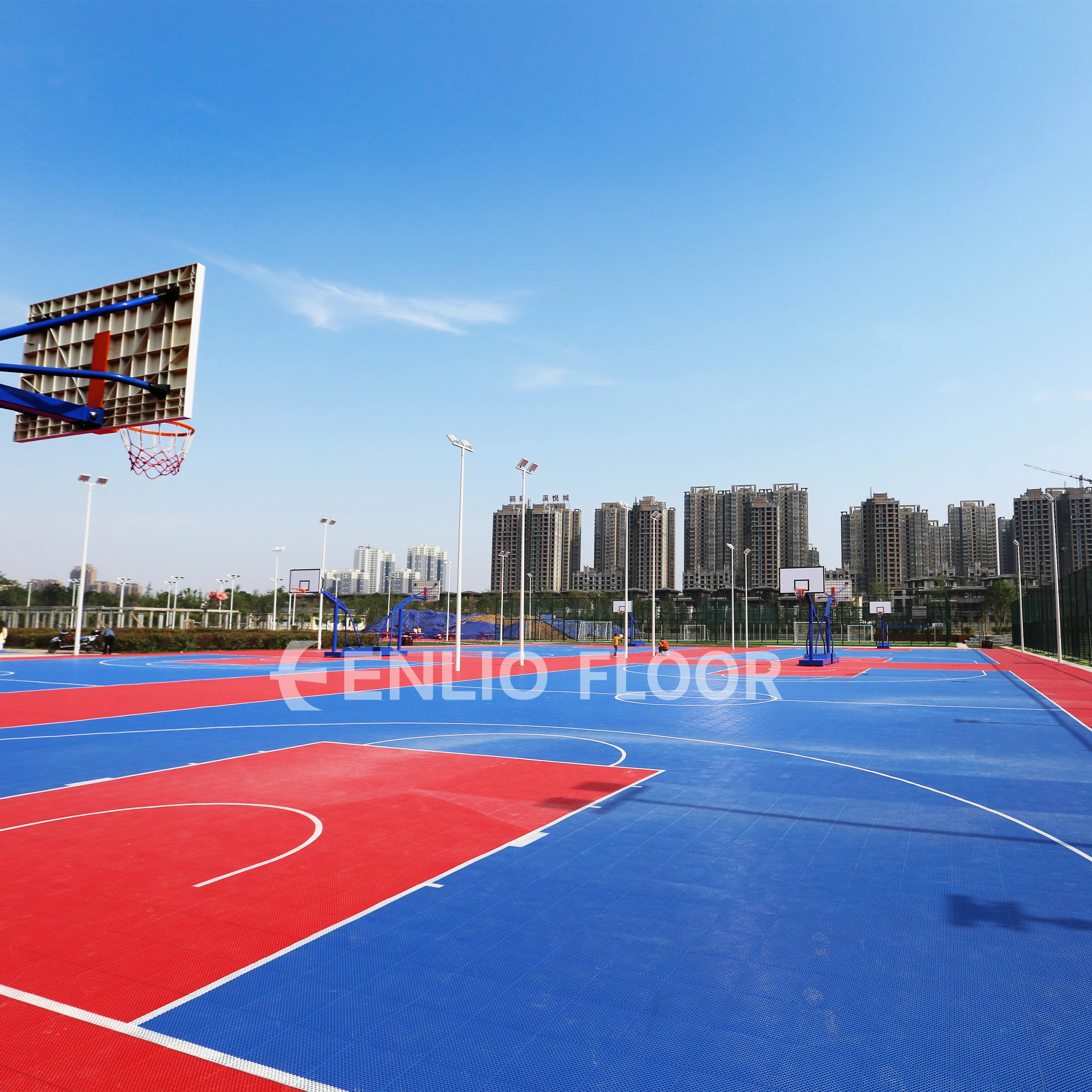 Enlio Basketball Court Plastic Grid Tiles Outdoor Sports Flooring Basketball Pvc Sports Flooring