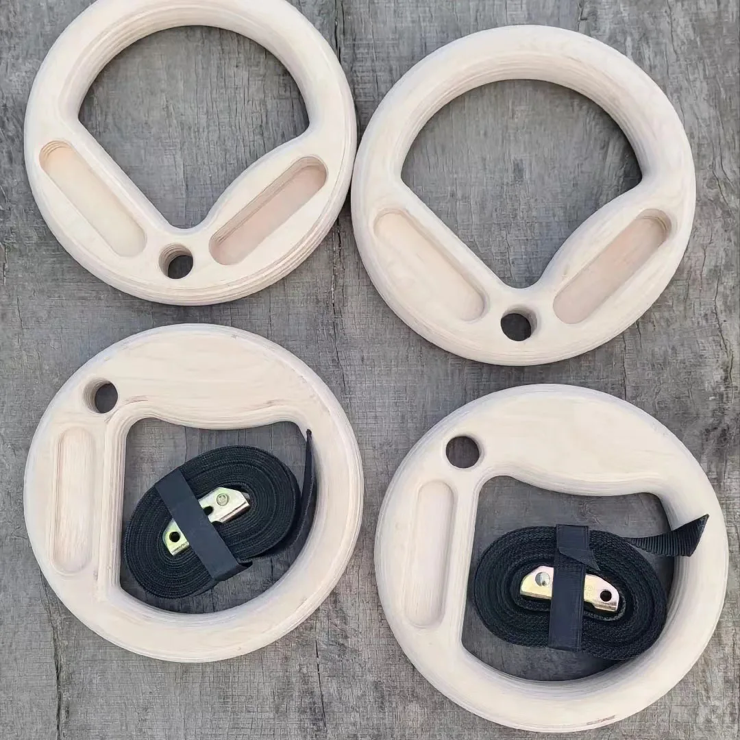Adjustable Climbing Training Fingerboard Wooden Gym Rings Carabiner Gymnastic Rings