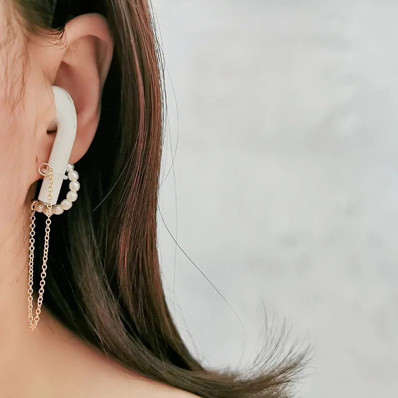 
Korean Meteor C Type Pearl 925 Needle Headset Anti Loss Earphone Earrings 