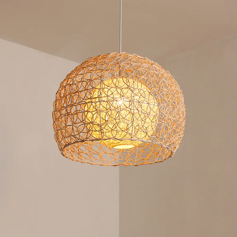 Personalized rattan bedroom living room E27 chandelier rustic simple restaurant hemp ball pendant light for Indoor Decoration