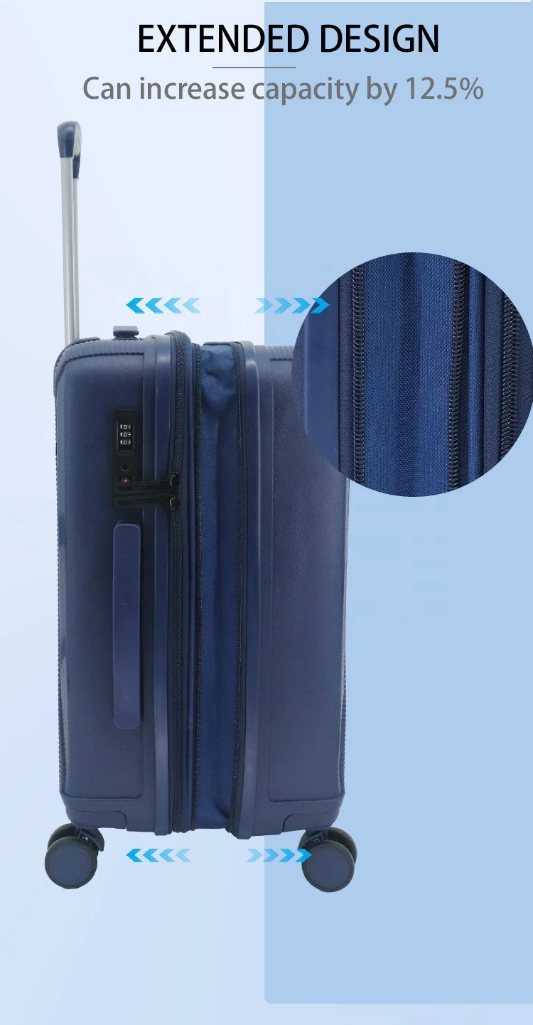 2024 fashion custom wholesale extendable travel trolley bags 3 pieces PP luggage sets hard plastic suitcase