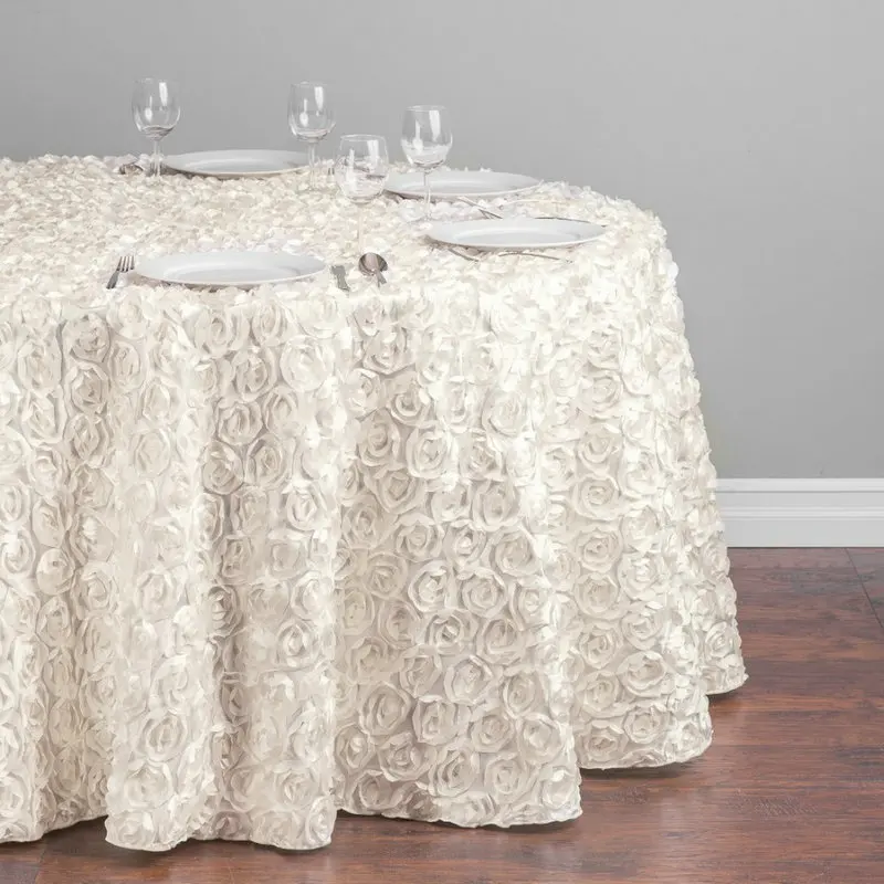 High Quality Fancy Birthday Party Event Luxury Lace Rose Satin Polyester Table Cloth Wedding Decor Tablecloth