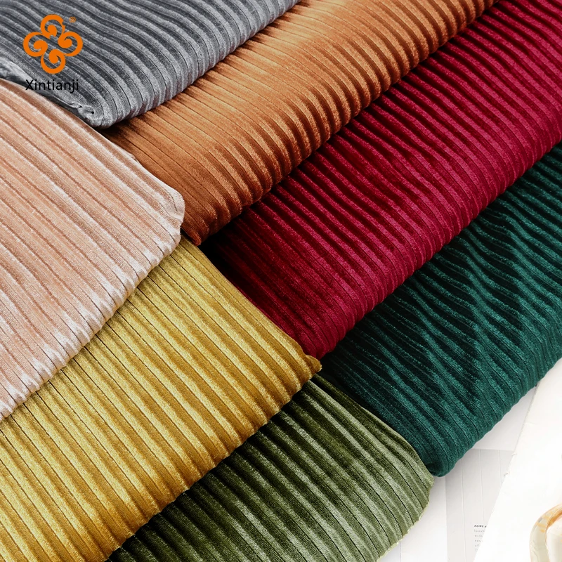 Super soft hand feel luxury designer velvet upholstery sofa polyester thick ribbed textured sewing women dress fabric for sofa