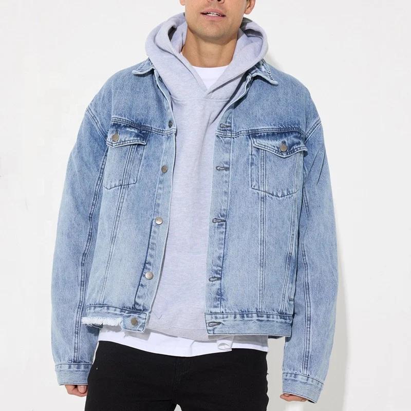 LOW MOQ customize Plus size Vintage Wash Casual Outwear Men 100% Cotton High quality Jacket Denim Jackets