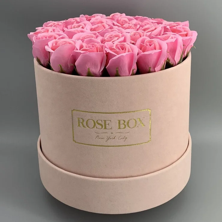 Personalized velvet flower box round cardboard flower box for rose flower packaging
