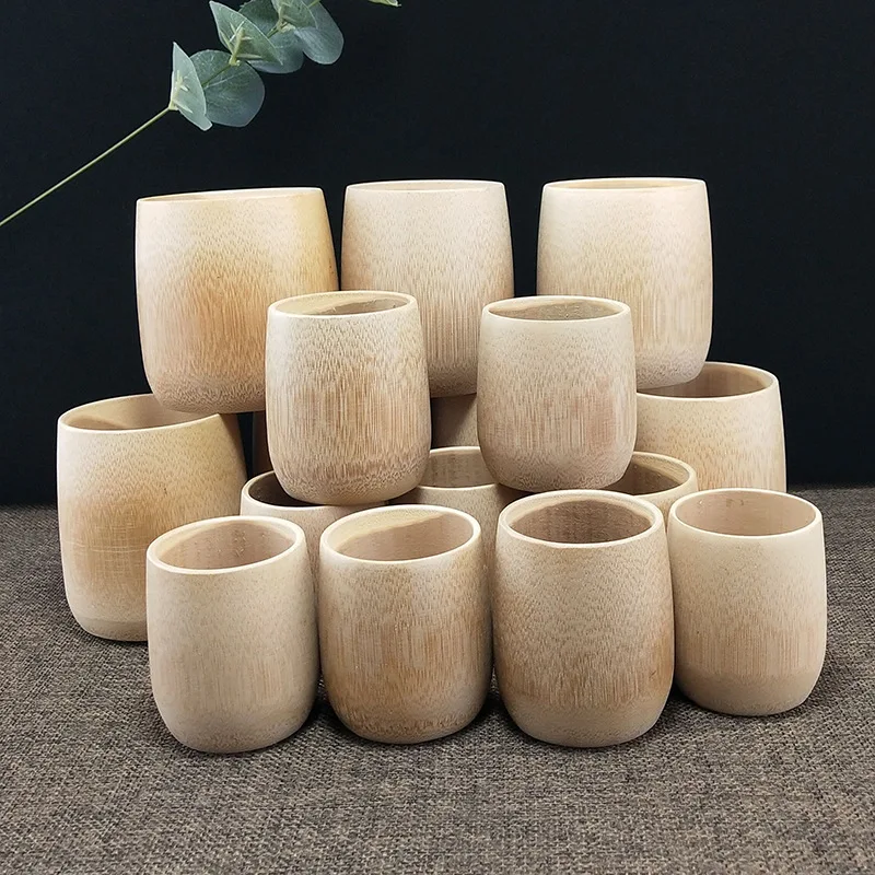Friendly Custom Logo Water Coffee Tea Cup Natural Drinking Reusable Tube Fiber Bamboo for Sake