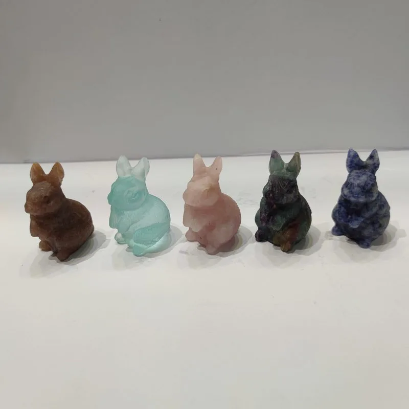Wholesale Natural Quartz Folk Crafts Rabbit Crystal Carvings Animales  For Home Decoration