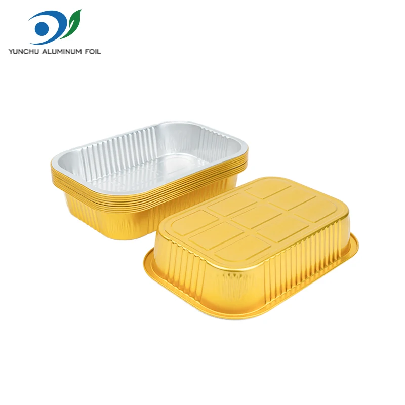 350ml-1000ml Food Grade Heat Sealing Gold Foil Tray Disposable Take-out Aluminum Foil Food Containers