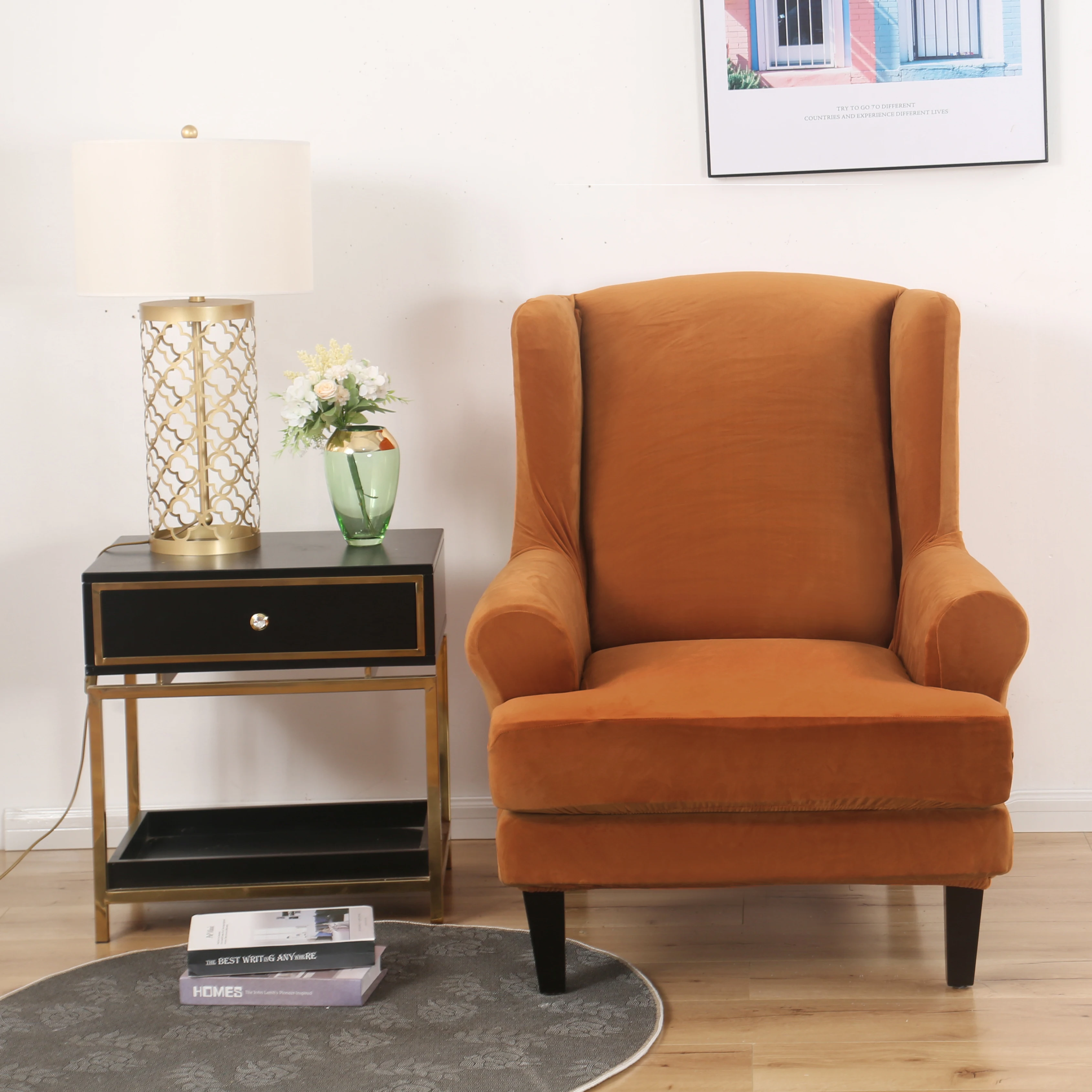  Лидер продаж чехол на спинку стула Amazon эластичные чехлы из бархата и спандекса для стильных офисных стульев комплект 2 предметов с резинкой