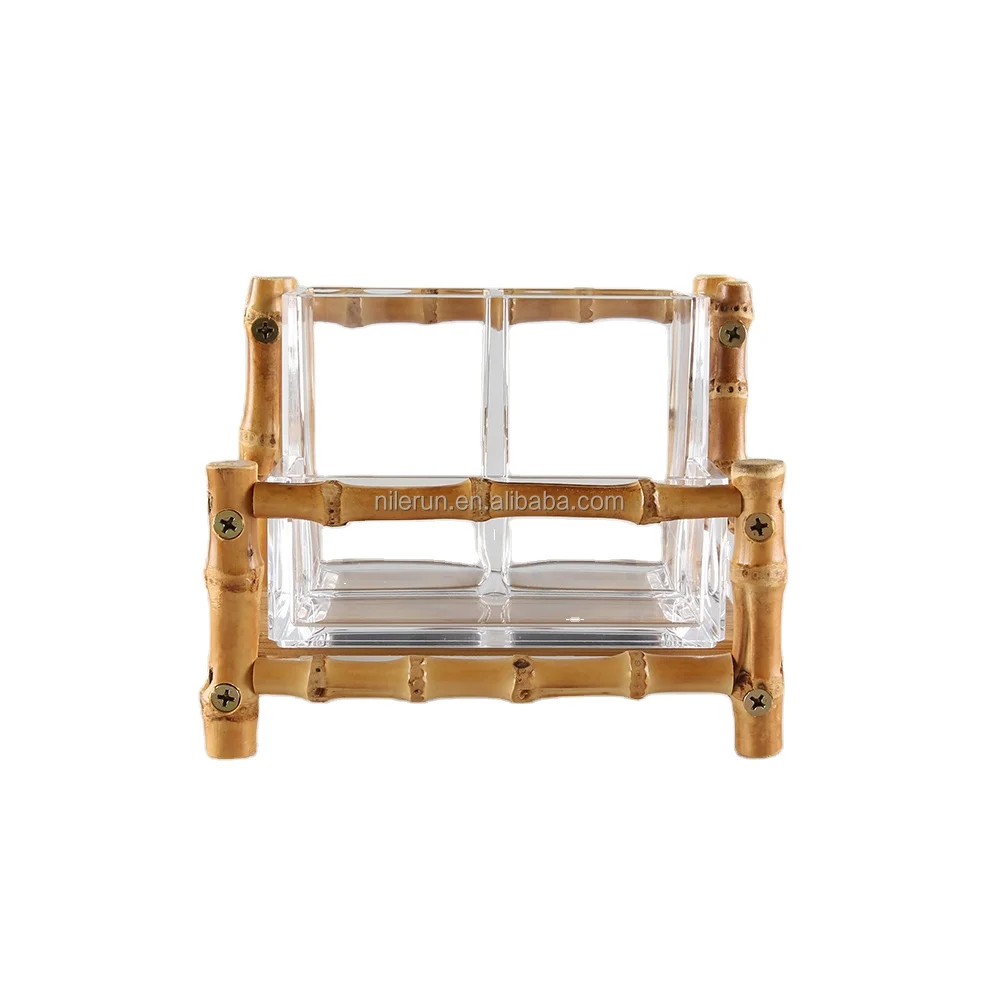 Desktop Accessories Office Supplies Stationery Organizer Clear Acrylic Natural Bamboo Root Wooden Memo Box Pencil Cup Pen Holder