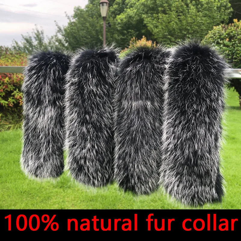 100% Real Fur Collar For Parkas Coats luxury Warm Natural Raccoon Scarf Women Large Scarves Male Jackets coat