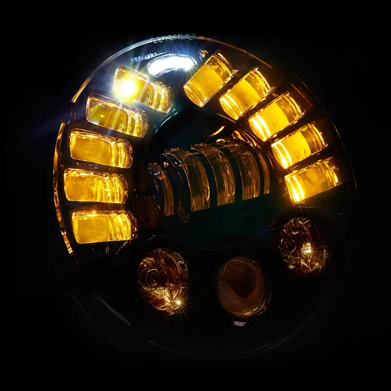 7 Inch Round Black Projector High Low Beam Amber Turn Signal LED Headlights With Switchback DRL Compatible For Jeep JL Jk Tj