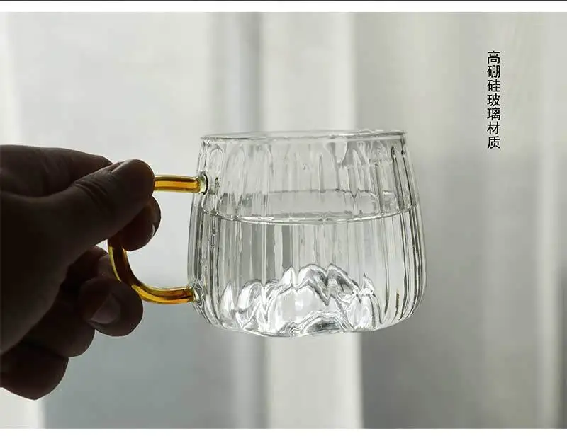 Chinese Art shaped Borosilicate Glass Coffee Tea Cup With Handle
