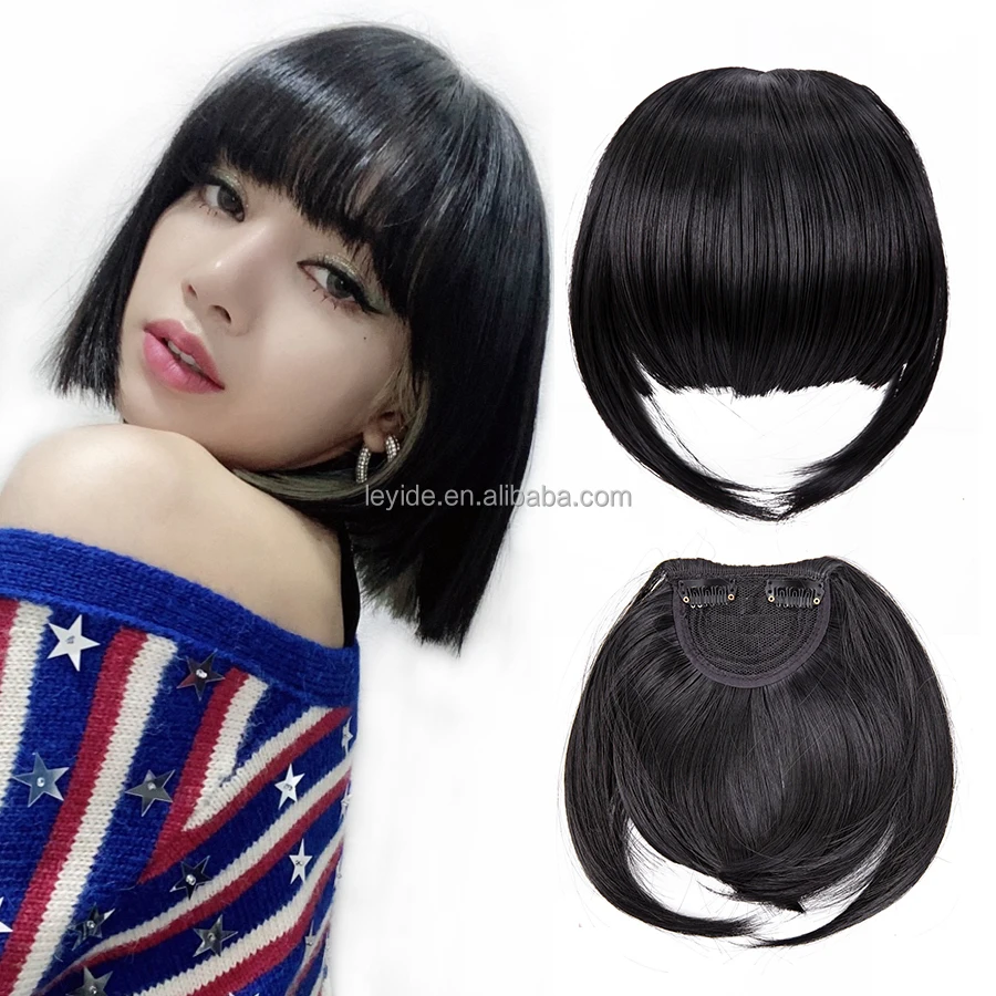 AliLeader 36 Colors Synthetic Sweeping Side Blunt Bang Natural Straight Hairpieces Neat Front Fringe Clip In Hair Bangs