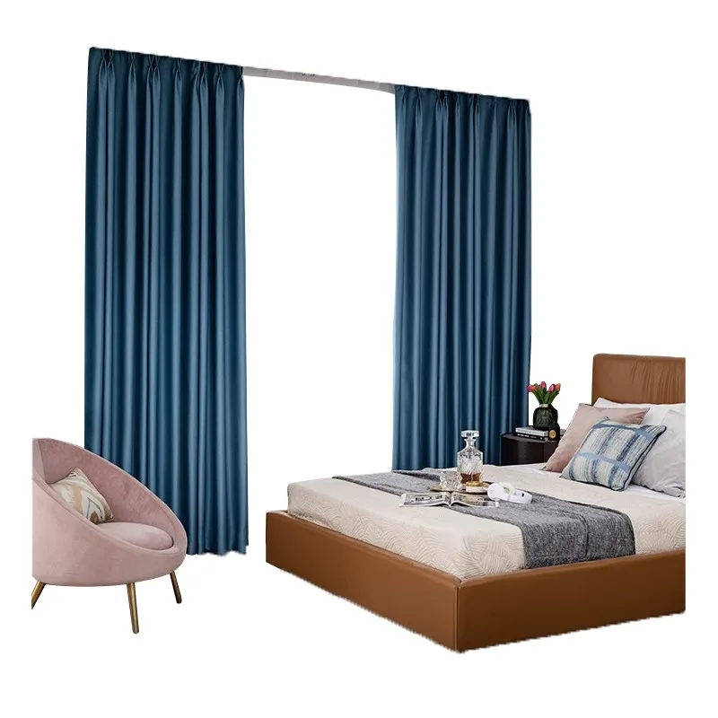 blued Top Grommet Thermal Insulated Blackout Window Curtains for Home Living Room