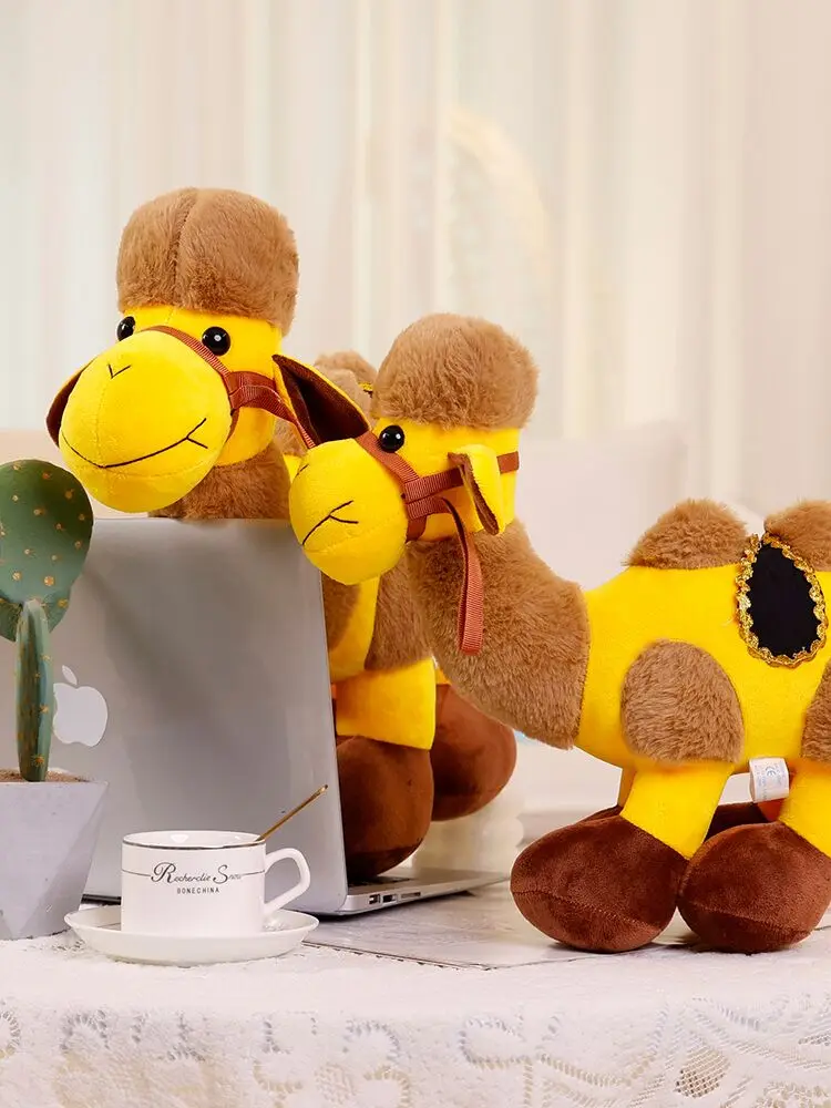 High quality Plush Desert Camel Toy Cartoon stuffed Simulated Camel  Doll Tourist gifts can be printed with logos