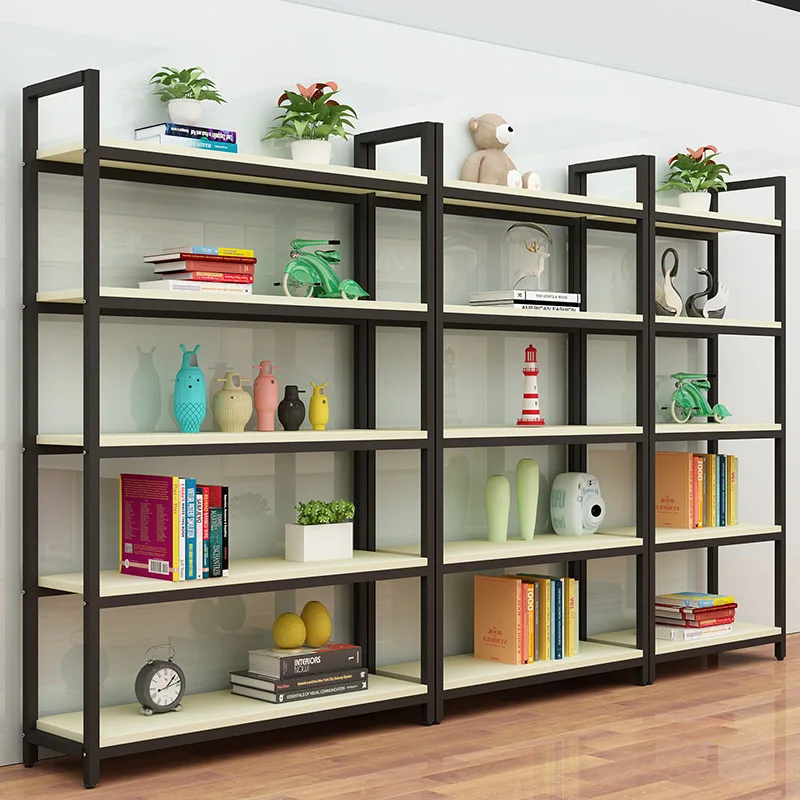 Standing Bookshelf Industrial Multilayer Bookcase Metal & Wood Storage Display Rack for Home Office and Shop