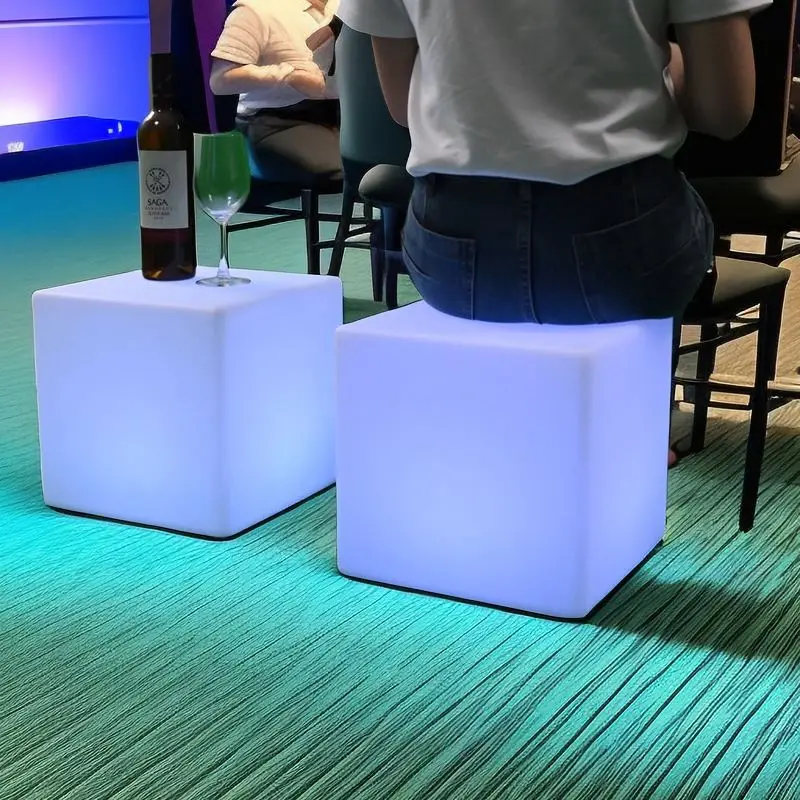 Style LED Cube Light Bar Stool Modern Plastic Dining & Outdoor Hotel Chair Wholesale for Restaurants & Halls