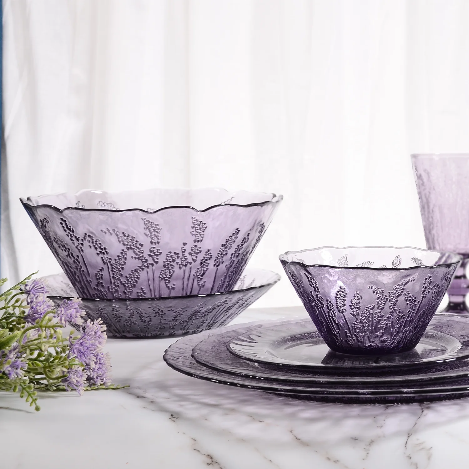 Элегантный винтажный фиолетовый пищевой контейнер большой суп из жома салат с тиснением стеклянная миска для хлопьев