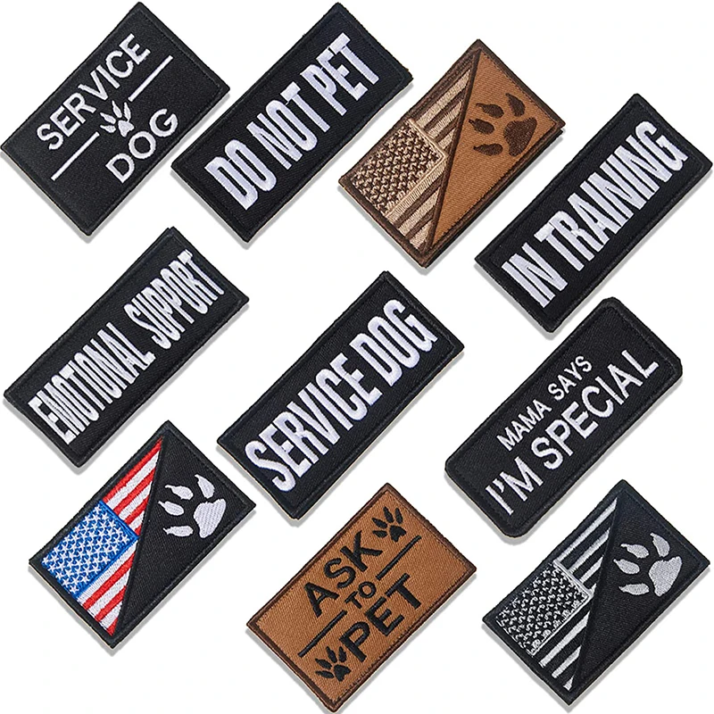 10 Pieces Dog Patches for Service Dog Vest Removable Tactical Hook Loop Harness Patch