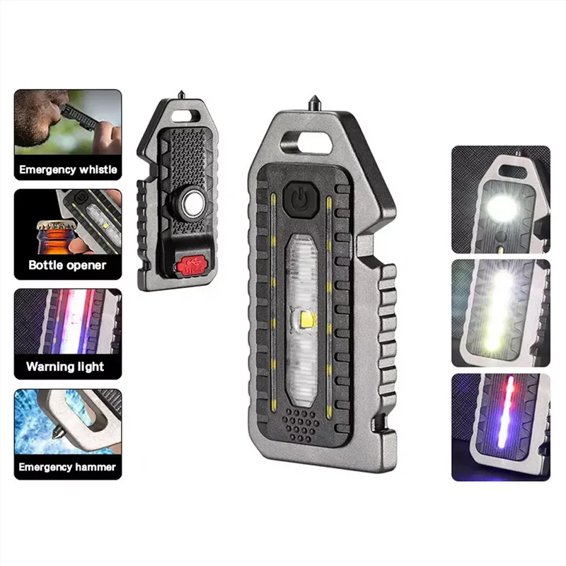 Mini LED Flashlight Keychain Light Strong Light Portable Torch White Yellow Red Light Tricolor