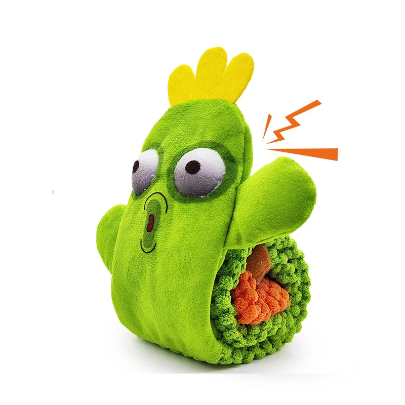 2024 New Green Cactus No Stuffing Plush Squeaky Dog Chew Toy Dog Food Leakage Treat Toy For Training
