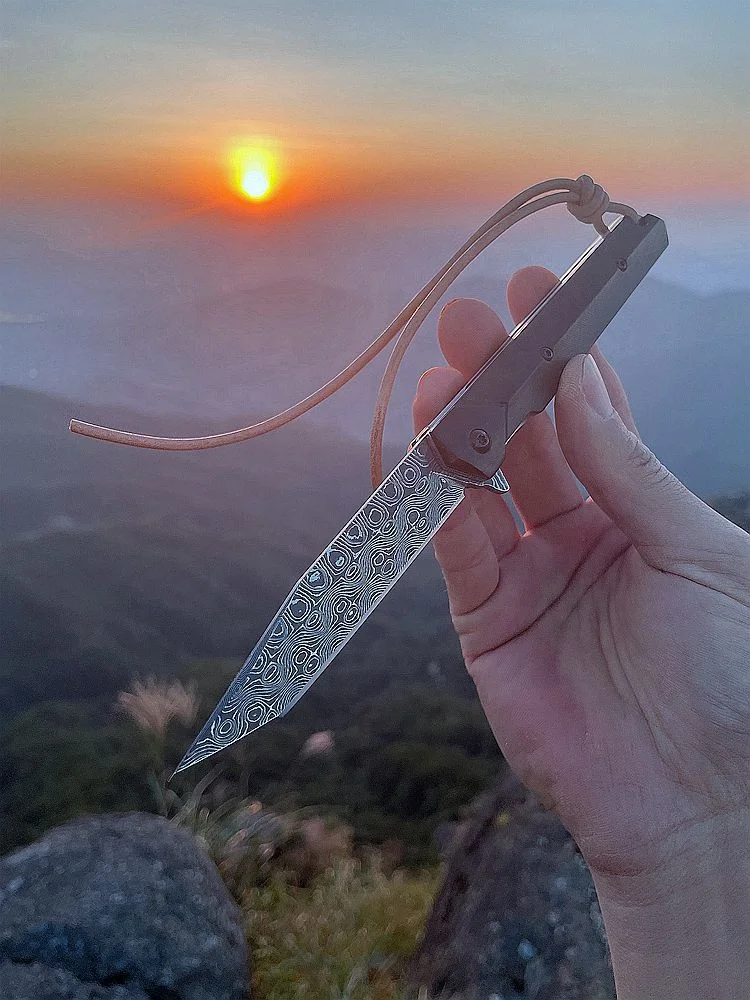 Ebony Wood Handle Compact Design Mini Edc Pocket Knives Lightweight Easy Carry Vg10 Damascus Steel Folding Utility Knife