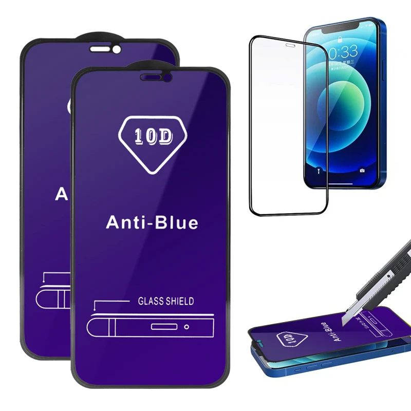 2022 Anti-blue 9D 18D 21D Glass for iPhone 14 13 12  Pro Max mini phone screen film tempered protective glass screen protector