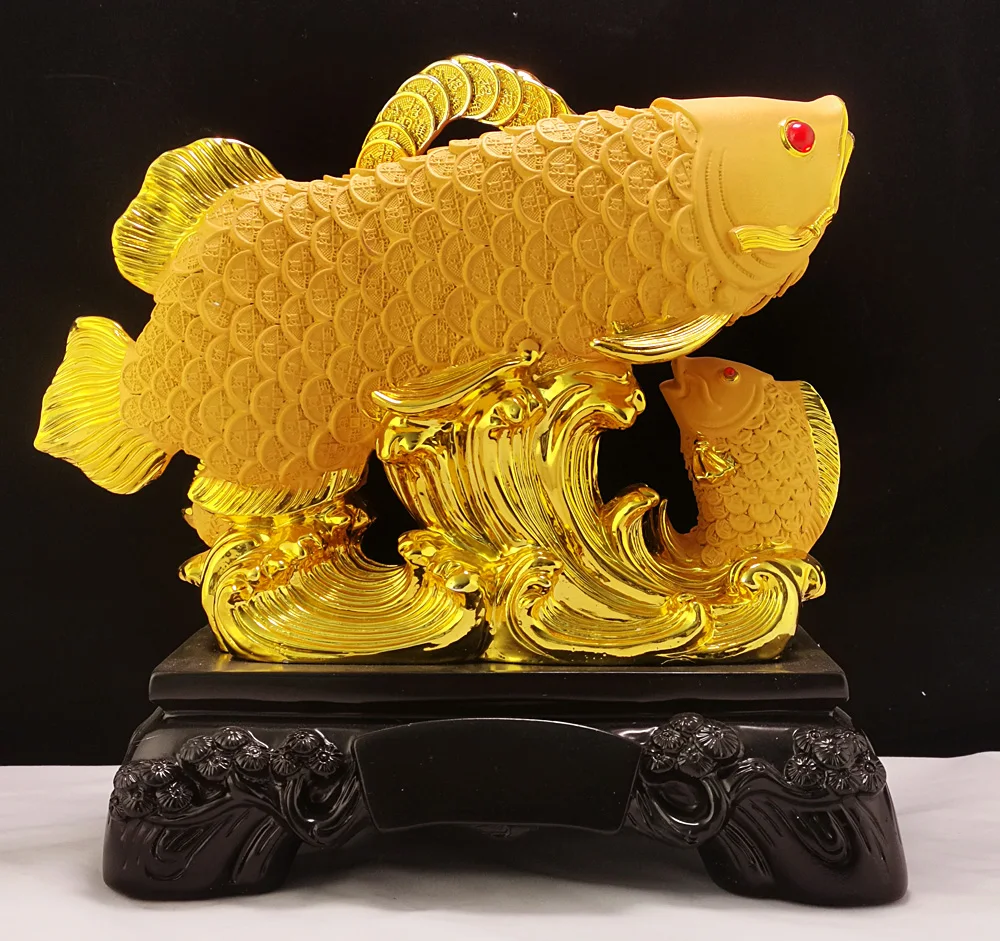 Resin Crafts Feng Shui Chinese Lucky Home Decor Luxury Arowana Statue Livingroom Desktop Arowana Fish Figurine