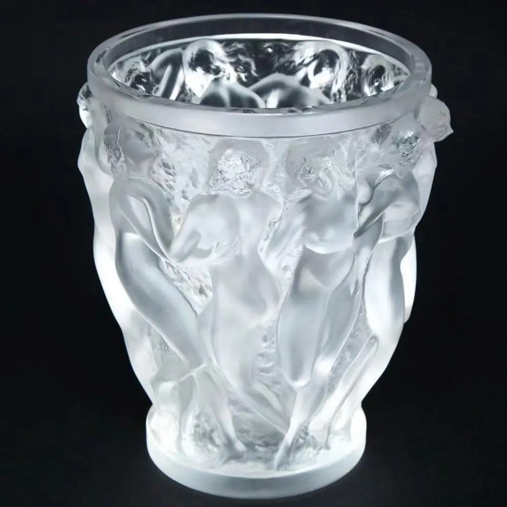 Handmade top design lalique crystal flower vase L size with gift boxes for home decor crystal gifts vase