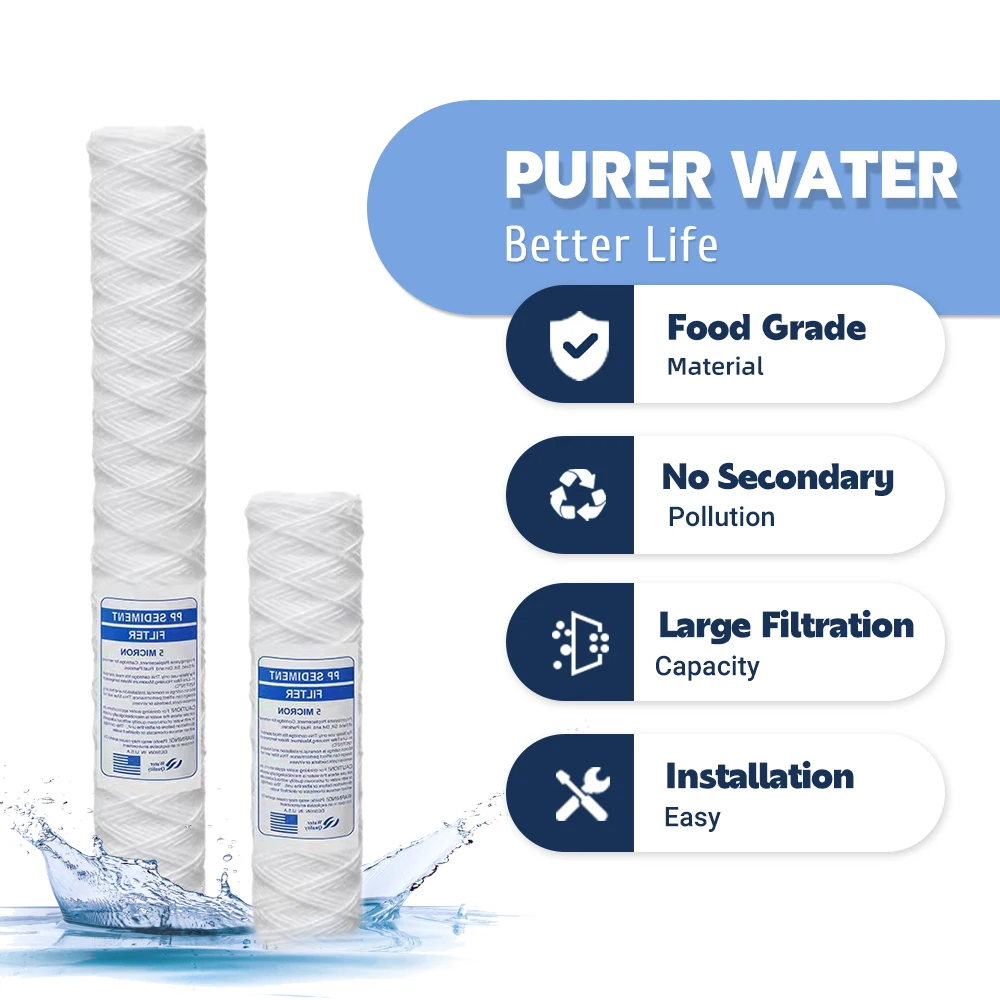 20 Inch PP Melt Blown Yarn String Wound Water Filter Cartridge New Filtration Application Unavailable Warranty