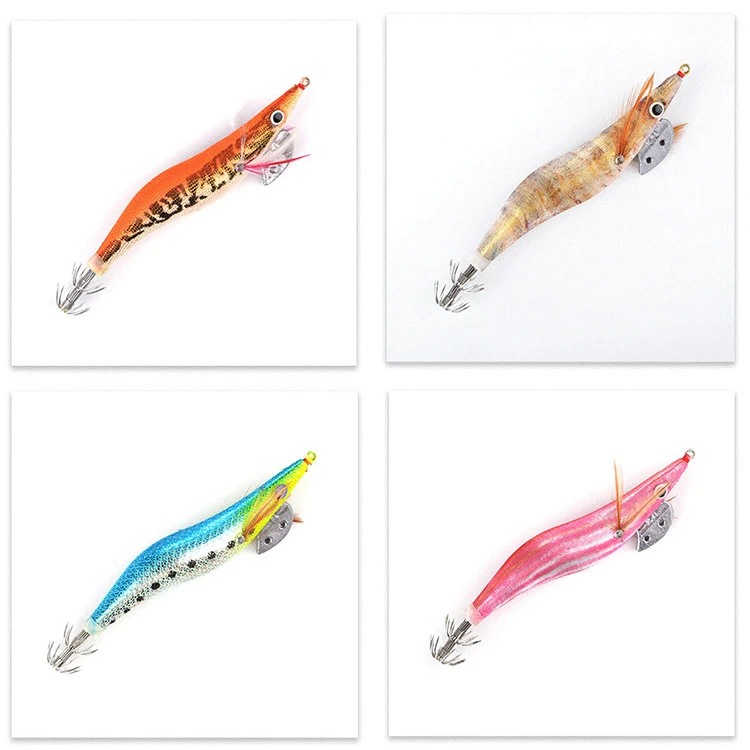 New Arrived Wooden Shrimp Octopus Cuttlefish Luminous Wobbler Fishing Bait With Squid Hooks