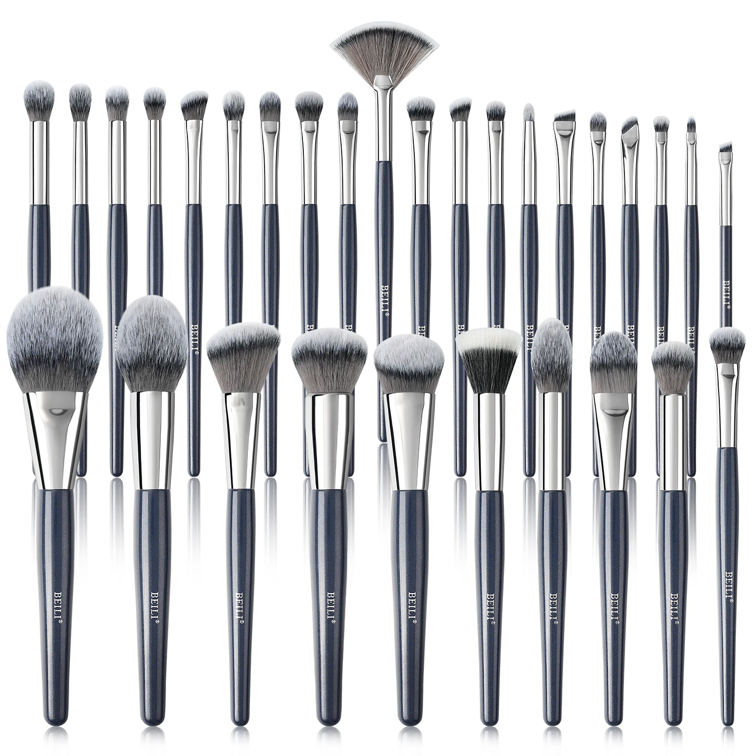 BEILI new design 2024 grey 30pieces make up brushes private label cosmetic tools Synthetic makeup brush set  for concealer