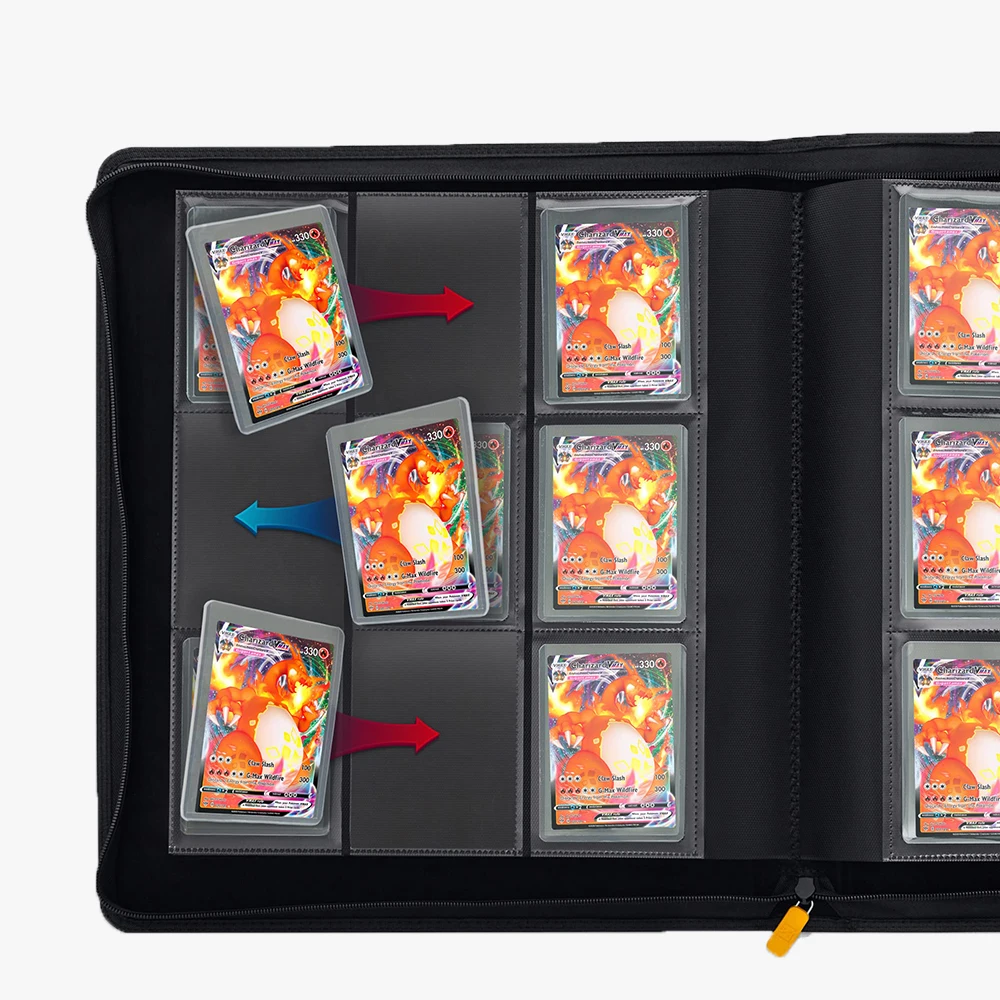 Custom PU Leather 9 Pocket 252 Toploaders Ring-less Double Sided Pockets Sports Trading Card Premium Top Loader Zipper Binders