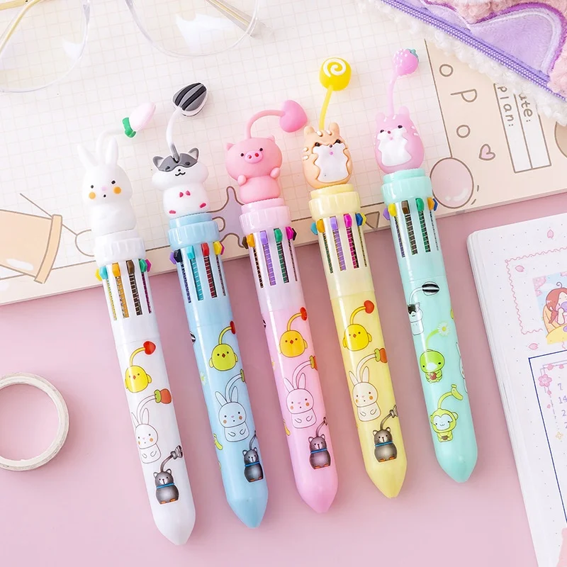 Back to school supplies cartoon kawaii animal design multi 10 color ink pen