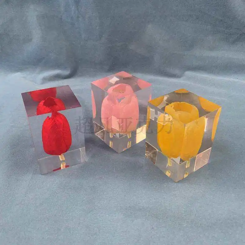 customize Business Promotional gifts flower inside acrylic block paper weight