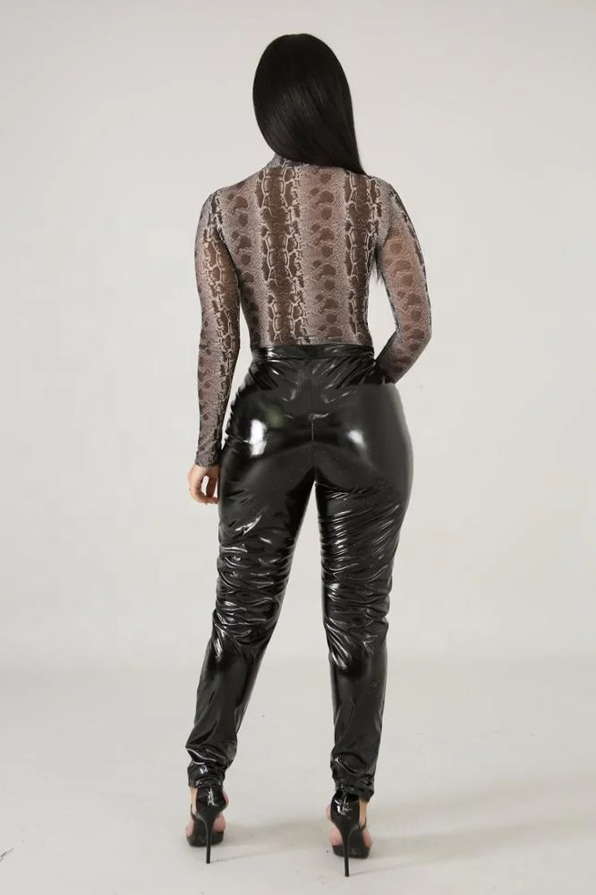 2019 New Arrivals Fashion Women Plus Size Mid Waist Solid Color Skinny PU Leather Pants